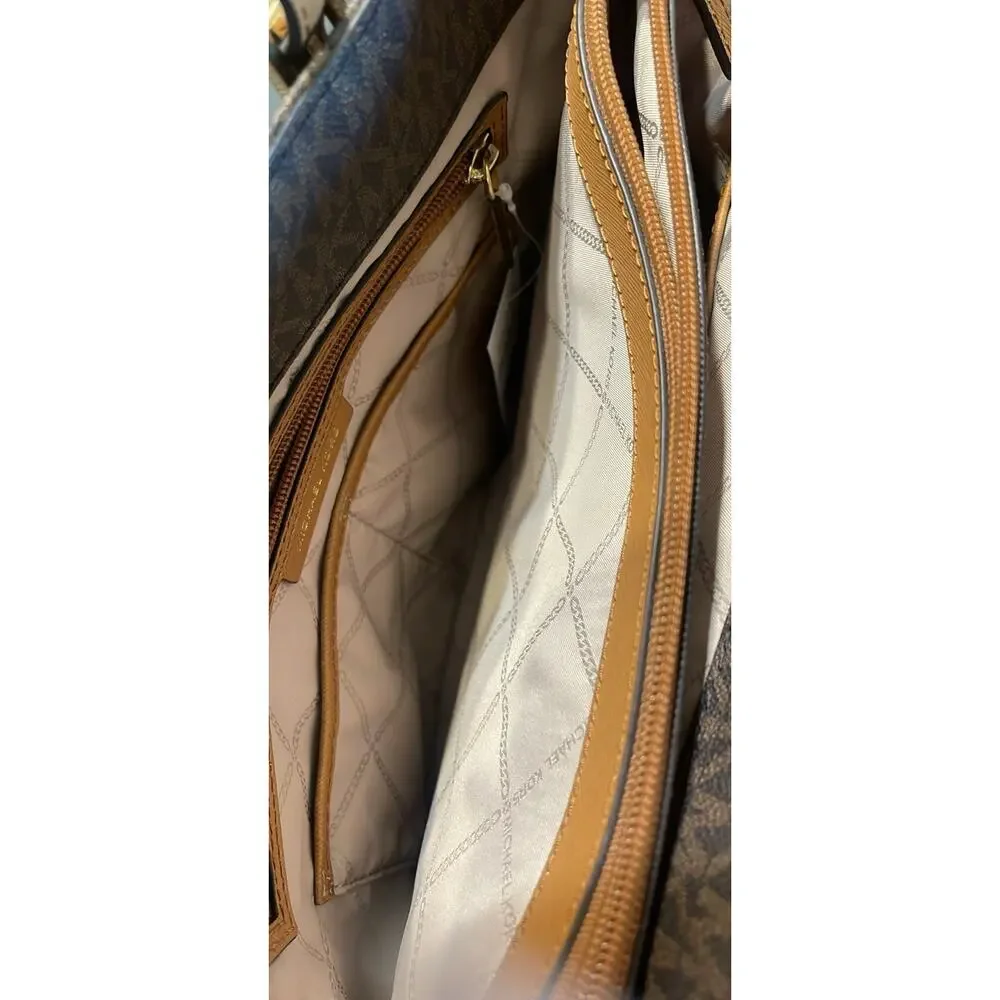 Michael Kors Jet Set MK Logo Brown Leather Tote Bag Purse New with Tag
